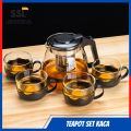 Tea pot set 5 in 1 Poci Ceret Kaca Tempat Minum Teh Sepaket Dengan Gelasnya Set TekoTeapot set 5 pcs Teapot Set Gelas  teko teh tea pot tea pot set / teko tempat air / teapot teko tempat air teh / teko beling / gelas beling / tea pot 5 in 1 / teko. 
