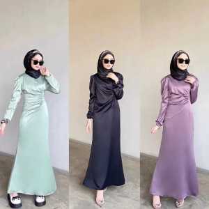 Shanum dress slim fit dress satin mermaid dress viral pesta / kondangan dress baju kondangan murah lengan balon elok