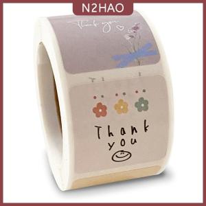 N2HAO 300 chiếc cuộn nhãn dán hình hoa Cảm Ơn hoạt hình dễ thương nhãn dán niêm phong nhãn phong bì