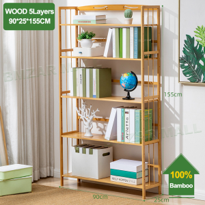 LACC 5/6Layers Simple Bookshelf Showcase Organizer Bookcase Saving Space Kitchen Rack Bedroom Corner Storage Bamboo