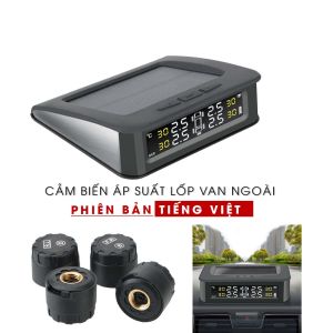 Cảm biến áp suất lốp ô tô cao cấp công nghệ Đức Pin sạc năng lượng mặt trời màn hình LCD thông số nhiệt độ áp suất lốp kết nối không dây