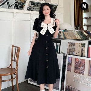 🌟CORE🌟French Style Bow Dress Female Niche Design Sense A-line Dress Square Neck Short Sleeved Dress