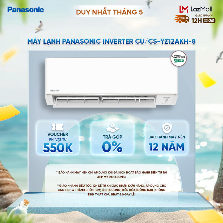 [Độc quyền Online]Điều hòa Panasonic Inverter CU/CS-YZ12AKH-8 - 1.5HP - Hai chiều - Eco AI - Lọc không khí bụi mịn tới 99%