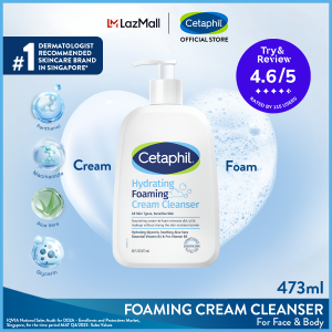 CETAPHIL Hydrating Foaming Cream Cleanser 473ml For Normal to Dry Sensitive Skin with Prebiotic Aloe