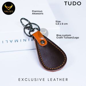 VALQO TUDO Gantungan Kunci Kulit Sapi Mobil Motor Lemari Laci Bisa Custom Logo dan Tulisan