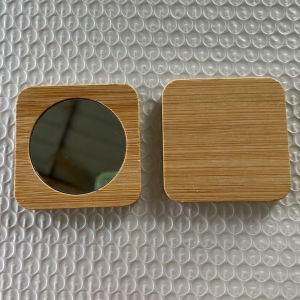 Wooden Hand Mirror Portable Vintage Make Up Mirrors With Handle HD Small Round Mirror