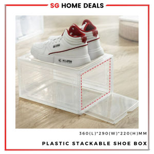 Transparent Stackable Plastic Shoe Box / Extra Durable / Foldable Shoebox  / Display Shoe - Fit High Sneaker