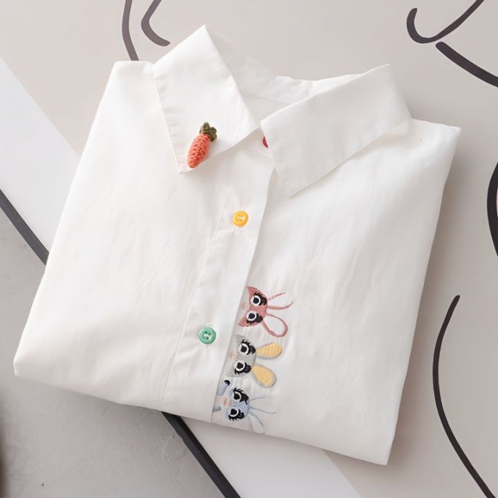 Women's Embroidery Colourful Button Cartoon Loose Student Cute