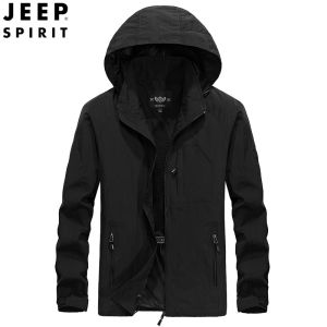 JEEP SPIRIT  Mens Jacket Waterproof Military Uniform Windbreaker Breathable Hooded Outdoor Thin