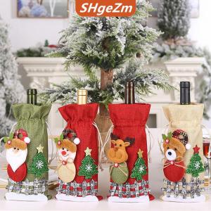 [COD] SHgeZm Giáng sinh chai rượu vang bao gồm túi người tuyết Santa Claus rượu sâm banh chai Bìa tay Áo giáng sinh vui vẻ trang trí bàn năm mới