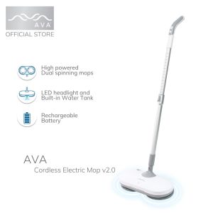 AVA Cordless Electric Mop Rechargeable Spinning Spray Mop with LED Light Wireless High Powered Motor Rotating 280r/min portable floor cleaner cleaning equipment includes 4 pcs mop pads