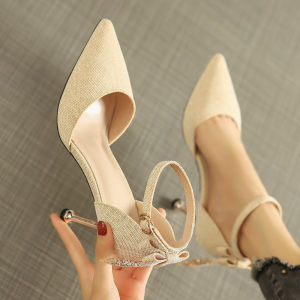 Free Shipping WomenS High Heels Spring And Autumn New Style Pointed Toe Banquet Style Single Strap With Bow Hollow Design