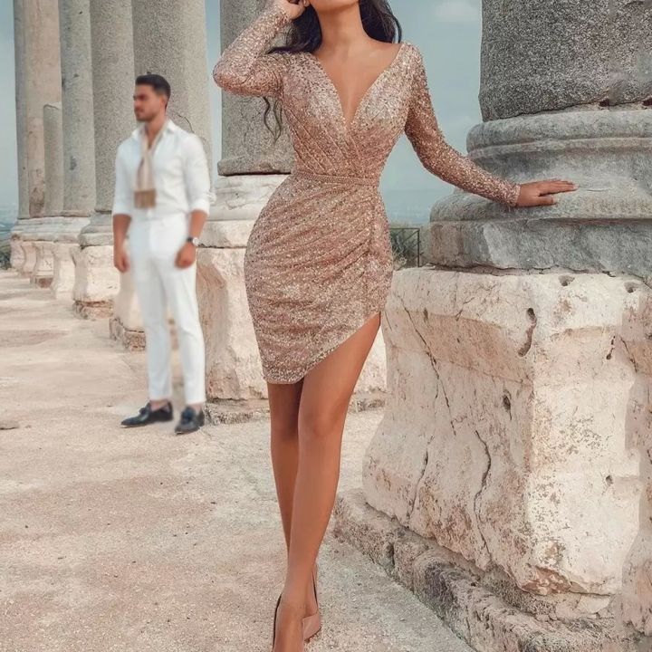 Rose Gold Sequin V Neck Shimmer Prom Dress Sexy Two Piece Formal Cocktail  Party Gown With Glitter Detailing, Knee Length For Homecoming And Evening  Events At An Affordable Price From Bridalstore, $56.34 |