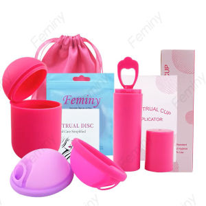 Feminy Menstrual Disc With Applicator And Sterilizer Cup Medical Silicone Disco Coletor Menstrual Disk Period Cup Storage Box