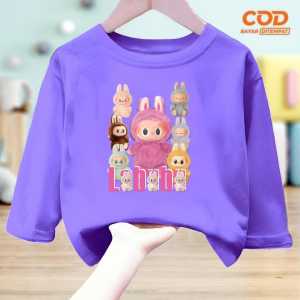 Pakaian Fashion Kaos atasan anak usia 1-12 tahun begambar Labubu Nine Lengan panjang bahan Babyterry