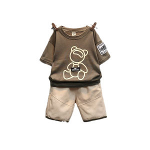 Katun Kasual baju kaos anak anak laki laki musim panas Gaya Korea setelan kaos bayi perempuan Cantik imut Celana Pendek pakaian anak anak cowok import