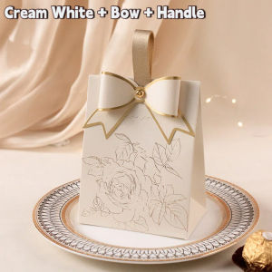 Wedding Favour Gift Bag with Champagne Bow & Leather Handle Elegant Candy Treat Box for Bridal Party