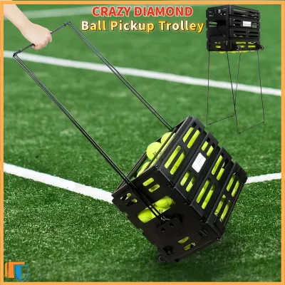 Pickleball Tennis Ball Basket with Wheels Ball Pickup Trolley 75 Balls Plastic Folding lever portable storage