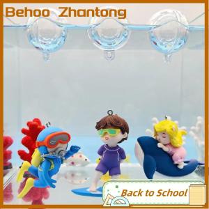 Behoo ของตกแต่งตู้ปลารูปปลาวาฬรูปหญิงสาวพร้อมลูกบอลพลาสติกลอยน้ำได้ถังปลานักดำน้ำเครื่องประดับตกแต่งตัวการ์ตูนน่ารัก