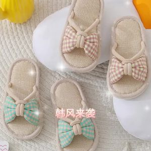 [Free Shipping] ChildrenS Linen Spring And Autumn Girls Korean Style Home Non-Slip Thick-Soled Four-Season Household Kids Hollow Baby Floor Slippers