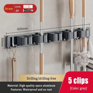 Movable Mop Holder with Hooks High-Quality Kitchen Bathroom Wall Mounted Mop Hooks Aluminum Mop Clamp 拖把架