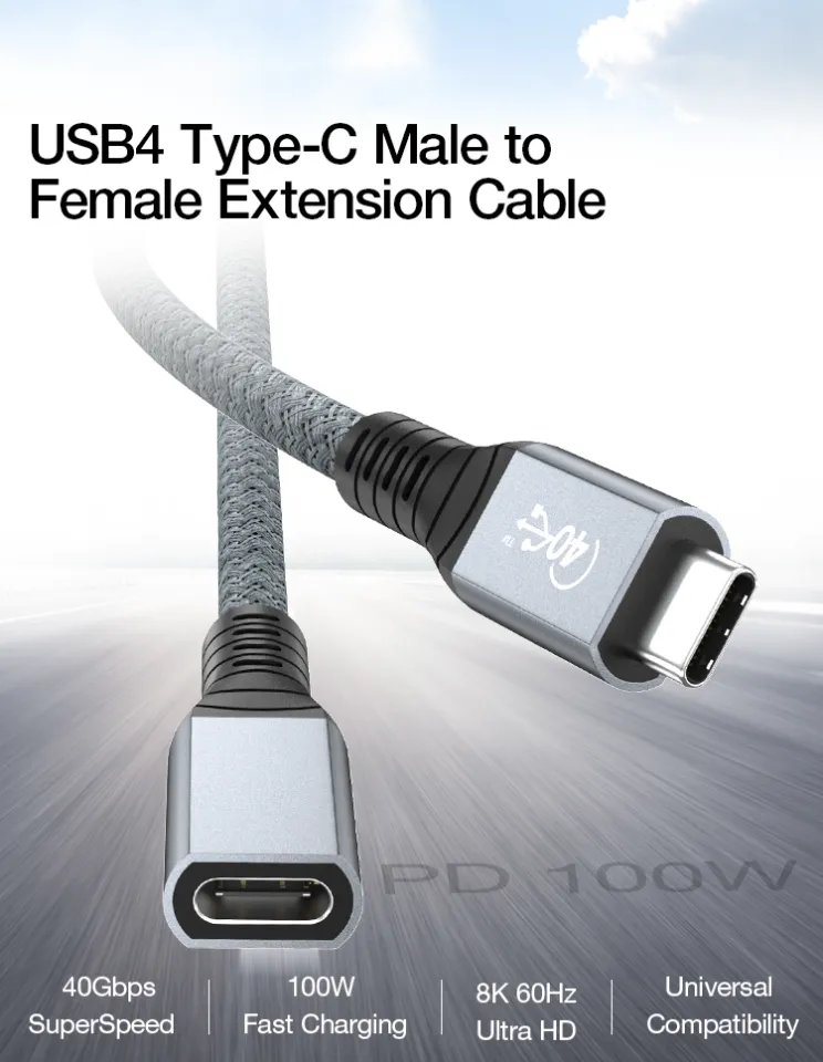1ft USB 4.0 Type C Extension Cable - 40Gbps 240W PD Fast Charging & 8K Video Support