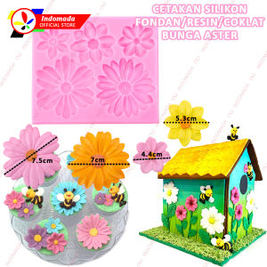 Indomada Cetakan Silikon Fondant 5 Bunga Aster Margrit Besar Cokelat Coklat Puding Permen Resin Epoksi Mix Marguerite Daisy Flowers Silicone Mold Dekorasi Kue Kering Cake Ultah