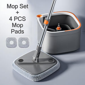 💯Truly hands-free💯 Spin Mop with Bucket Auto DispenseLantai Mop Floor Mop Sewage Separation Automatik Pusing 拖把 Free 6 pieces
