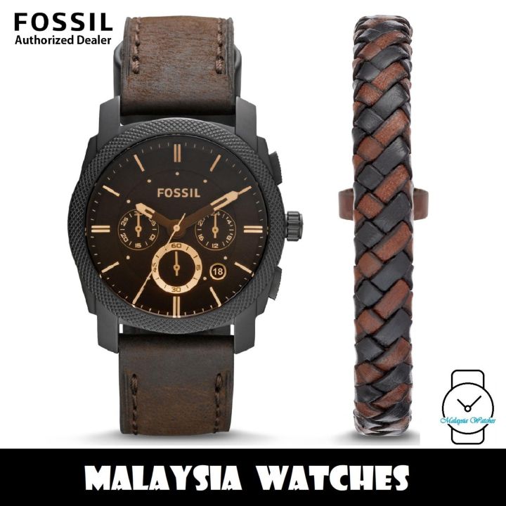 OFFICIAL WARRANTY Fossil Men s FS5251SET Machine Chronograph Dark Brown Leather Watch Bracelet Box Set Black Brown Lazada