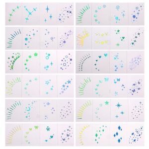 PENTU 12pcs Long Lasting Glitter Freckles Face Tattoo Facial Art Waterproof Makeup Stickers Sun Color Face Temporary Tattoos Concert