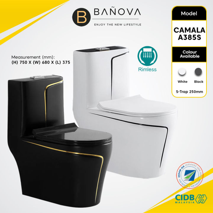 BANOVA CAMALA One Piece WC Toilet Bowl S-Trap Wash Down Water Closet 10 ...
