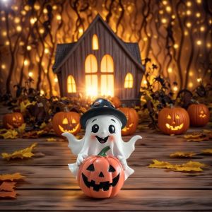 MNTT Handmade Decorations Halloween Pumpkin Ghost Figurine Unique Resin Halloween Party Decoration Ghost Sculpture Funny Pumpkin  Statue Spooky Gift
