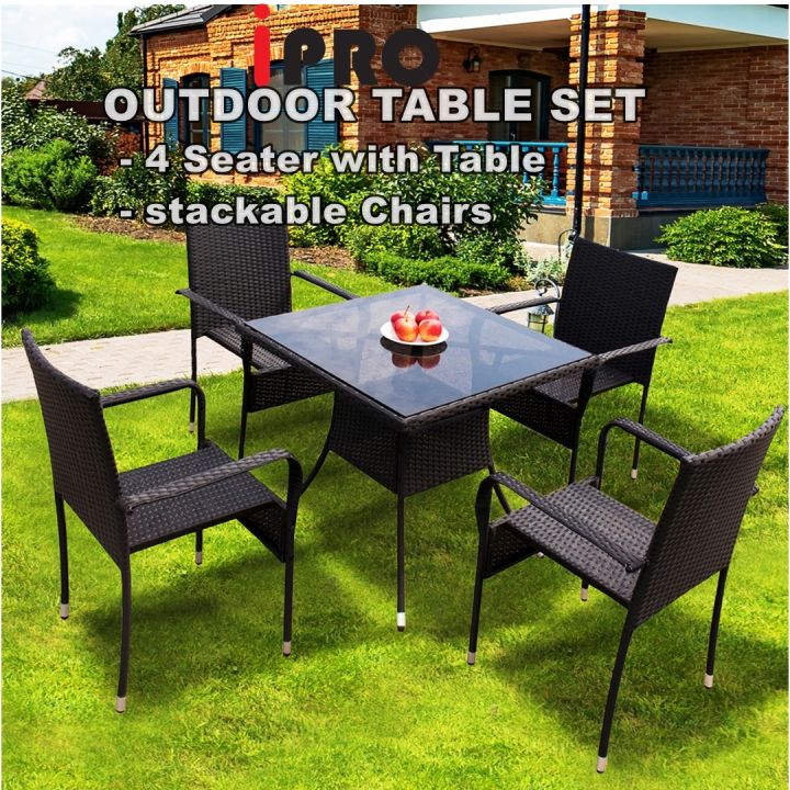 IPRO Outdoor Chair and Table Set Meja Makan Outdoor Furniture Balcony Garden Table And Chair 4 Seater Rattan Chair Dining Set 4 Seater Lazada Lazada