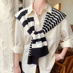 Minwen New Match Black And White Knitted Striped All-Matching Fashion Decoration Website Red Plus-Sized Neck Protection Shoulder Shawl