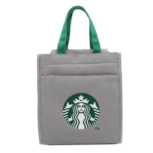Starbuck Canvas Bag Lunch Bag Handbags Carrier Tumbler Bag Mother Student Tote Bags (28cm X 24cm X 10cm)