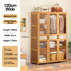 Bamboo Wardrobe Almari Baju 120/150CM Rattan Door Wardrobe Dustproof And Breathable Large Hanging Space 衣柜