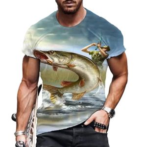 Fashion Mens Sea Fishing T-Shirt Oversized Breathable Casual Short Sleeve 3D Fish Print Large Size Comfortable Mens Pullover h260527