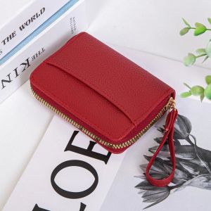 HY BAG  #721 FASHION WOMENS LEATHER PLAIN FABRIC ZIPPER CARD HOLDER MULTIPLE CARD SLOTS
