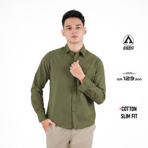 Aerostreet Kemeja Cotton Panjang Ravel Army Green Polos Gelap QBABA