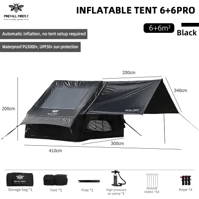 PINEVALI FIREFIY Khemah kembung Inflatable tent 6.3m + 6.3m with awning family camping tent luxury tent waterproof