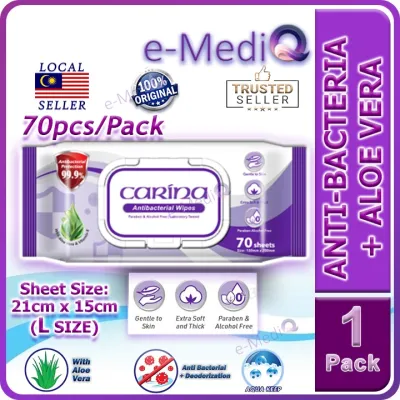 [ANTIBACTERIA] CARINA 99.9% Anti-bacterial Baby Wipes 70Pcs x 1Pack (L Size 22cm x 15cm) (Exp: Nov/2028)