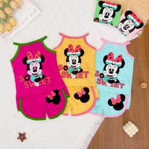 CantikBaby Set Baju Tanpa Lengan x1+Seluar Budak x1 Perempuan 6B–5T Harga Untuk 1 Sepasang Baju Singlet Perempuan (1 Baju Tanpa Lengan+1 Seluar) Musim Panas Comel Selesa Lembut Sesuai Harian l Cute Cotton Girl Singlet Random Colour with 1 set