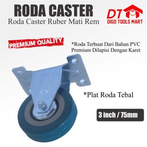 Roda Caster Karet Rubber Plat Mati Tetap 3 Inci Roda Kastor Karet 3inch