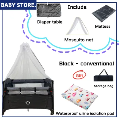 Baby cot bed Crib With Mosquito Net With Shaker Multifunctional Mobile Liftable 2 Layer Stitching Big Bed