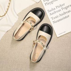 Rr♢Giày Mary Jane Jane Nhỏ Mũi Tròn Bằng Da Đính Ngọc Trai Thời Trang Mùa Hè Cổ Điển Dành Cho Nữ 20213/31