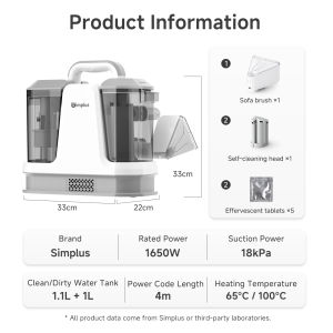 【Free Detergent】Simplus Spot & Fabric Cleaner丨18000Pa Suction丨100°C Steam + 65°C Hot Water丨Dual Water Tank Design丨For Sofa Mattress Carpet
