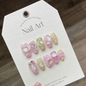 [HANDMADE]Artificial Nail Star Moon Macaron Dopamine Candy Sweet Mocha Diamond Dream Candy Phototpy Nails Reusable and Removable Nails