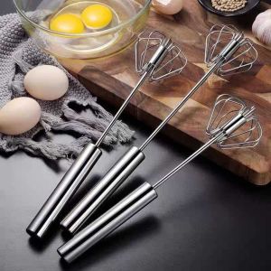 XUANY Versatile Semi-Automatic Whisk Stainless Steel Multi-size Hand Push Egg Beater Milk Frother Easy To Use Rotary Whisk Blender Mixer Stirrer Tool