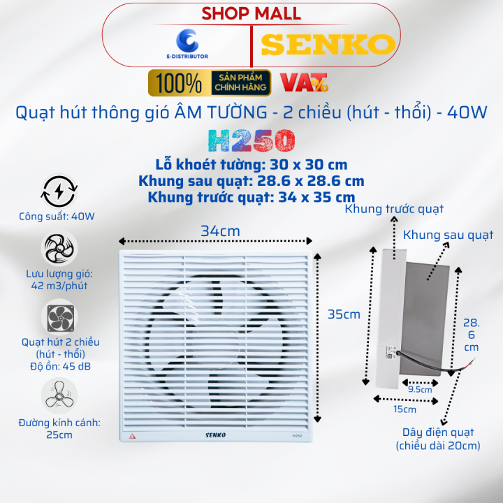 Quạt Hút Tường Thông Gió Senko H250, H200, H150, H100 – Giải Pháp Không ...
