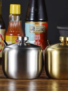 250ML Stainless Steel Seasoning Jar with Spoon and Lid Rustless Spice Condiment Storage Container
